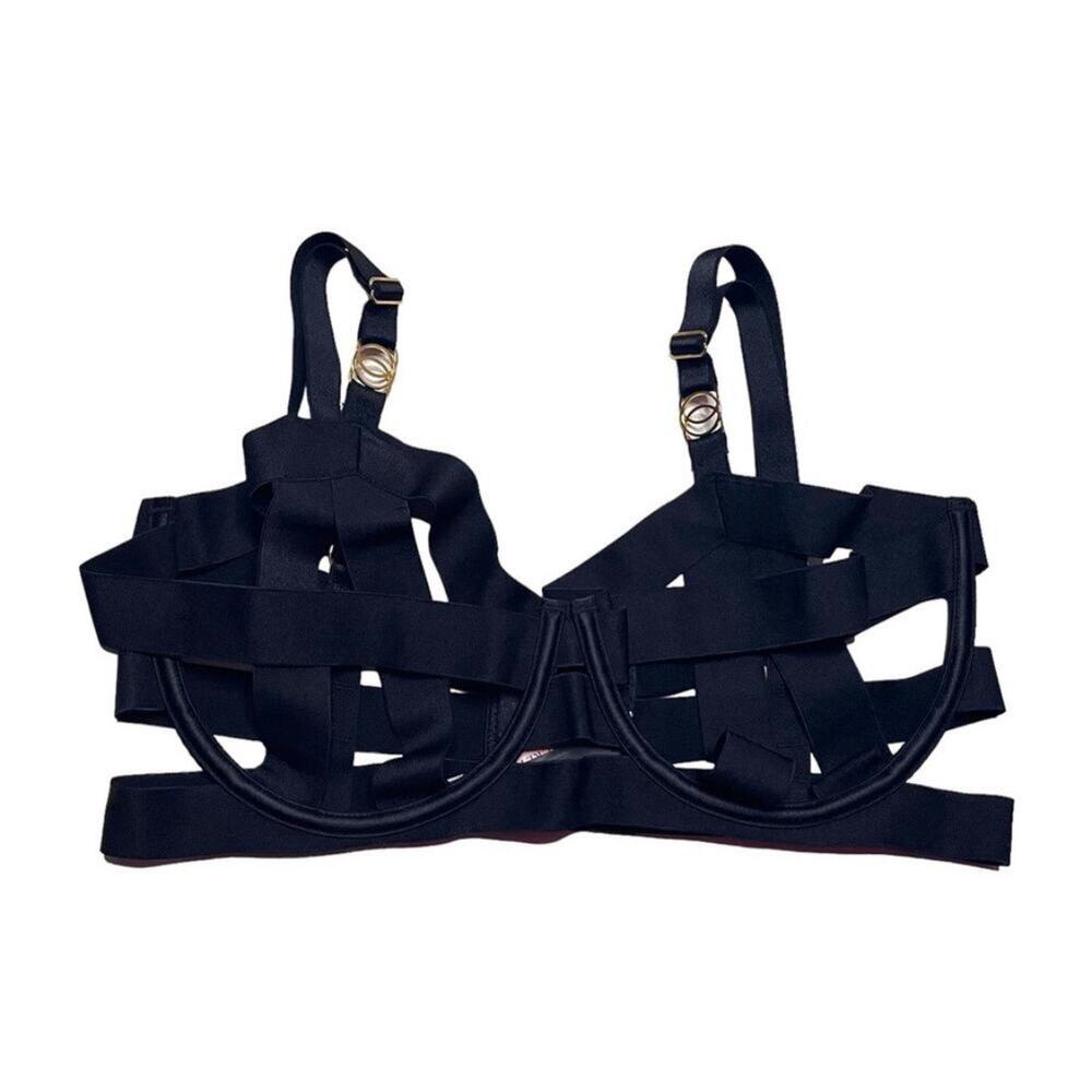 Victoria's Secret Unlined Balconette Strappy Caged Bra Black Size 36DDD